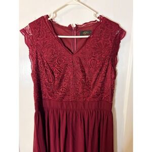 Dressystar Womens Burgundy Lace Chiffon Maxi Dress V-Neck Formal Gown XL Wine